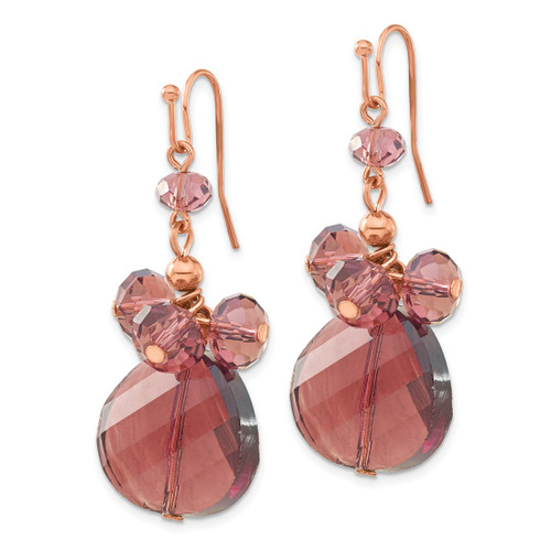 1928 Jewelry Rose-Tone Purple Faceted Glass Bead Cluster Dangle French Wire Earrings, 46 mm - View 2