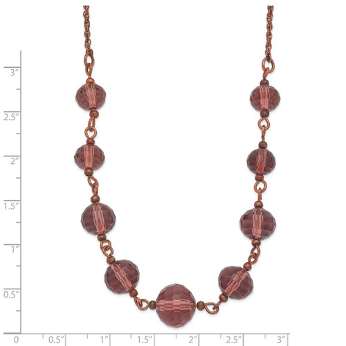 1928 Jewelry Rose-Tone Purple Glass Faceted Graduated Bead 16 Inch Necklace with 3 Inch Extension - View 2