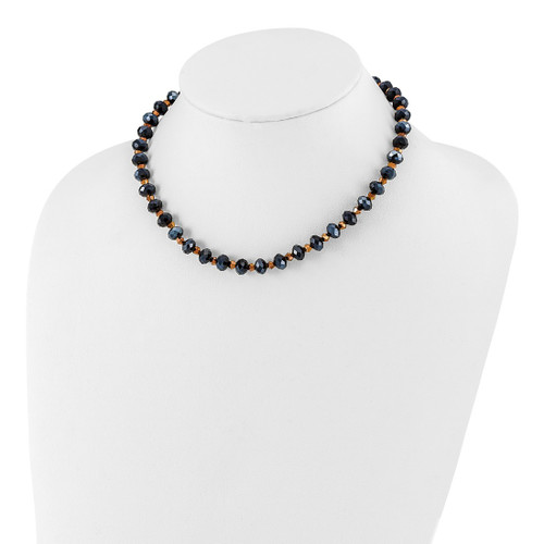 1928 Jewelry Black-Plated Black and Brown Faceted Glass Beads Adjustable 16 Inch Necklace with 3 Inch Extension - View 2