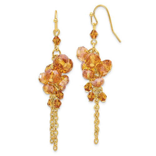 1928 Gold-Tone Dark Colorado Glass Beads Dangle French Wire Earrings, 68 mm