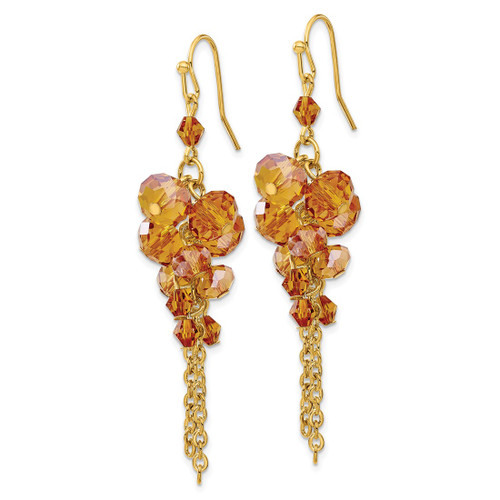 1928 Gold-Tone Dark Colorado Glass Beads Dangle French Wire Earrings, 68 mm - View 2