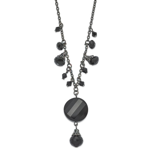 1928 Jewelry Black-Plated Jet Black Faceted Glass Dangle Beads 16 Inch Necklace with 3 Inch Extension