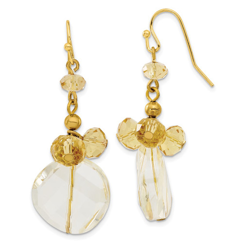 1928 Gold-Tone Light Colorado Champagne Glass Beads Dangle French Wire Earrings, 50.5 mm