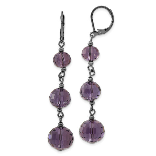 1928 Jewelry Black-Plated Graduated Smokey Purple Faceted Glass Beads Dangle Leverback Drop Earrings, 64 mm