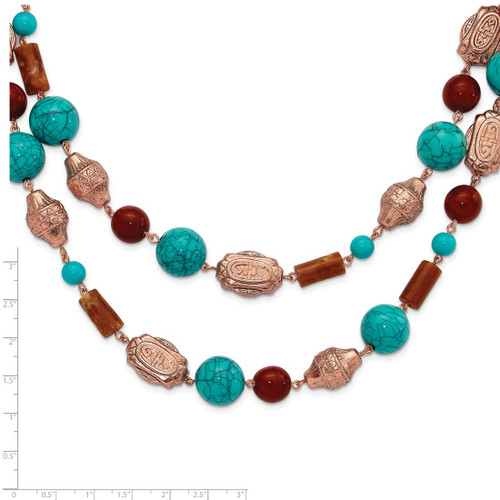 1928 Jewelry Copper-Tone Pattern Aqua Blue and Brown Acrylic Beads Long 44 Inch Necklace - View 2