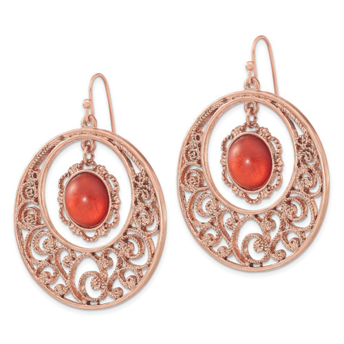 1928 Jewelry Copper-Tone Filigree Circle with Sienna Crystal Dangle French Wire Earrings, 50 mm - View 2