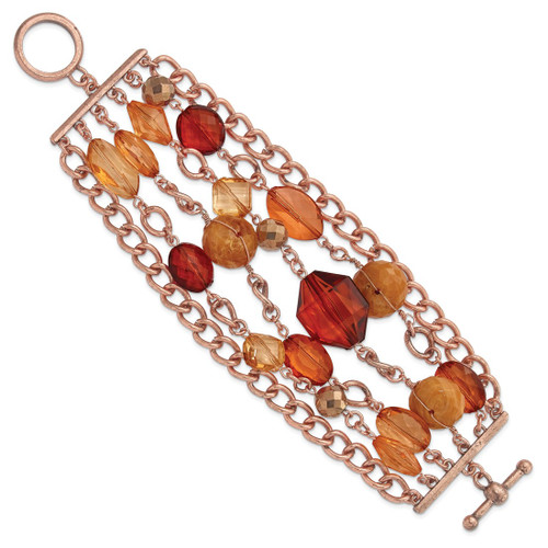 1928 Jewelry Copper-Tone Link and Multicolored Brownand Orange Faceted Acrylic Beads Wide Six Row 8 Inch Toggle Bracelet - View 2