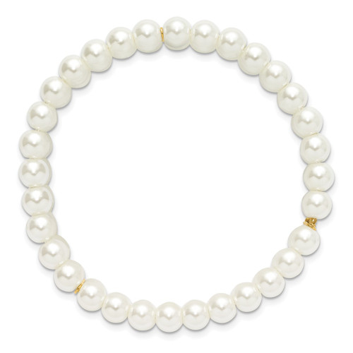 1928 Jewelry Gold-Tone 6 mm Ivory Cultura Simulated Pearl 3 Row Stretch Bracelet - View 2