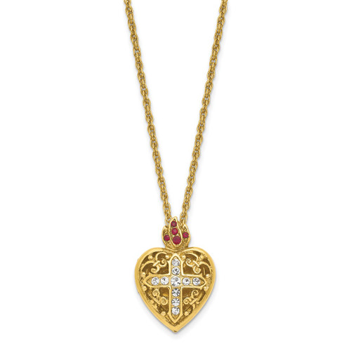 SOF Gold-Tone 18in Red and Clear Crystal Sacred Heart Cross Locket Necklace - View 2