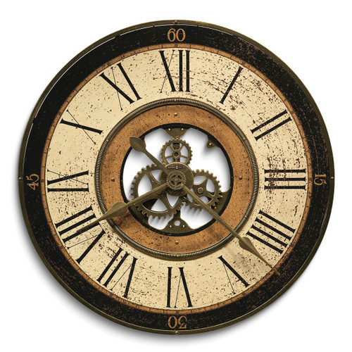 Howard Miller Brass Works Antique Finish Metal Open Gear Dial Quartz Wall Clock
