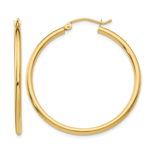 10K Yellow Gold 2 mm X 38 mm Polished Hoop Earrings