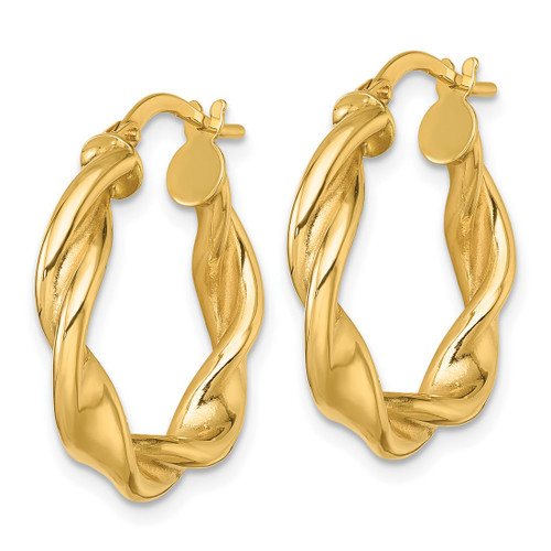 10K Yellow Gold Hollow Polished Twisted 4.00 x 22 mm Tube Hoop Earrings, 23 mm Long - View 2