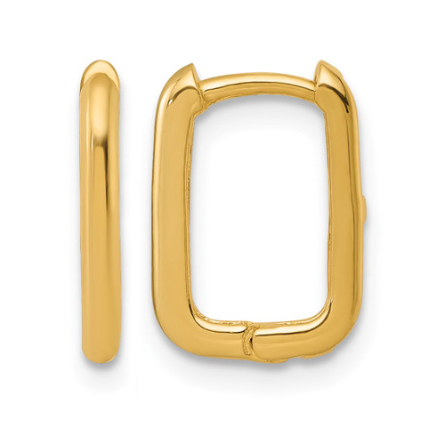 10K Yellow Gold Hollow Polished Rectangle 1.85 mm Hinged Hoop Earrings, 13.5 mm Long