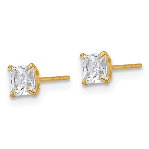 10K Yellow Gold Polished 4.00 mm Square Princess Cubic Zirconia Stud Stud Earrings, 4 mm Long - View 2
