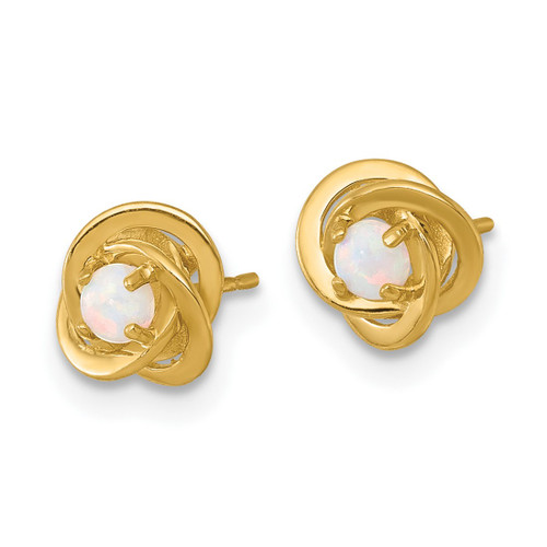 10K Yellow Gold Polished Round Lab-Created Opal in Love Knot Fancy Stud Earrings, 6.5 mm - View 2