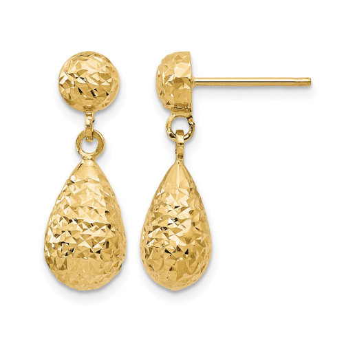 10K Yellow Gold Hollow Diamond-Cut Post Dangle Earrings, 20 mm