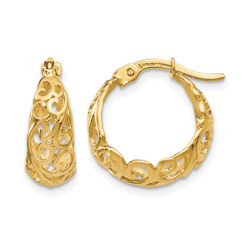 10K Yellow Gold Polished Hinged Hoop Earrings, 15 mm