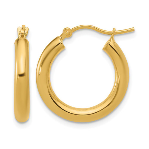 10K Yellow Gold Hollow Polished Hinged Hoop Earrings, 20 mm, 3 mm Wide