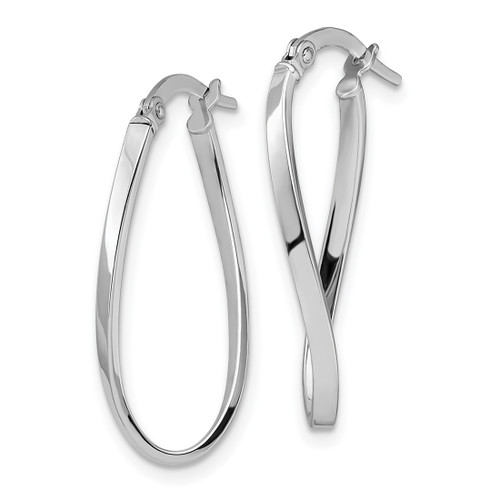 Rhodium-Plated 10K White Gold Hollow Polished Oval Hinged Hoop Earrings, 26 mm - 10LE127 - View 2