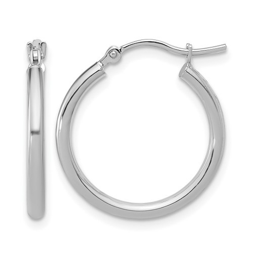 Rhodium-Plated 10K White Gold Hollow Polished Hinged Hoop Earrings, 20 mm