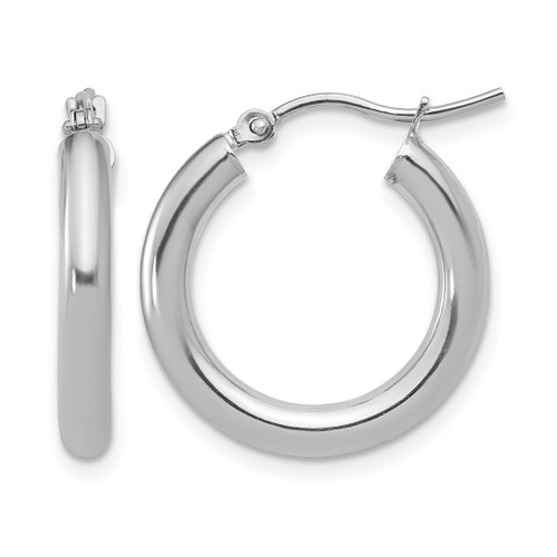 Rhodium-Plated 10K White Gold Hollow Polished Hinged Hoop Earrings, 20 mm, Diamond-Cut