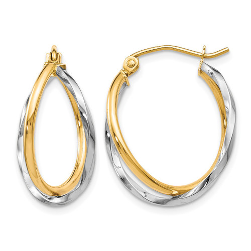 Rhodium-Plated 10K Two-Tone Gold Hollow Hinged Hoop Earrings, 20 mm