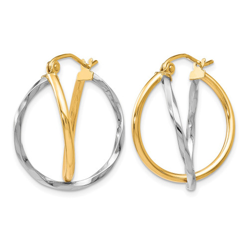Rhodium-Plated 10K Two-Tone Gold Hollow Hinged Hoop Earrings, 20 mm - View 2