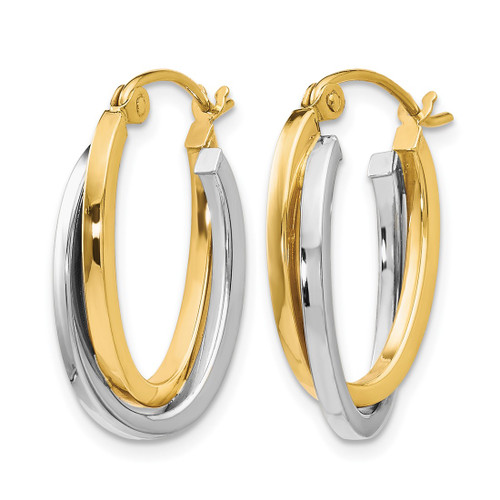 Rhodium-Plated 10K Two-Tone Gold Hollow Polished Hinged Hoop Earrings, 20 mm - View 2