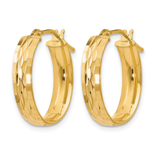 10K Yellow Gold Hollow Polished and Diamond-Cut Oval Hinged Hoop Earrings, 20 mm - View 2