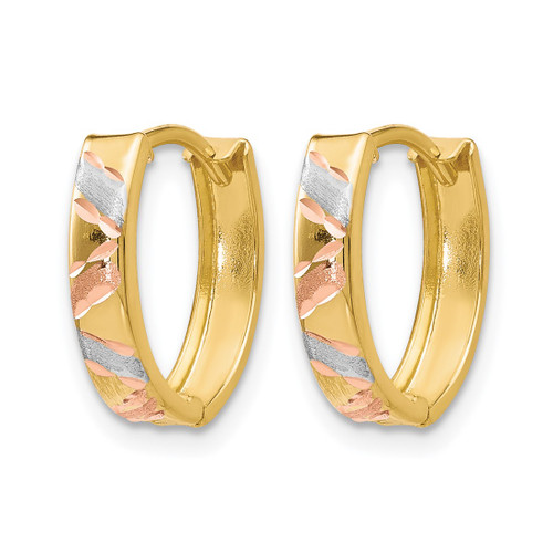 10K Two-Tone Gold Hollow with White Rhodium-Plated Polished and Satin Diamond-Cut Hoop Earrings, 12 mm - View 2