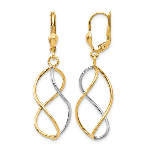 10K Yellow Gold with Rhodium-Plated Polished Leverback Drop Earrings, 43 mm