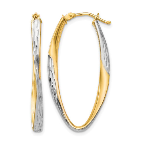 10K Yellow Gold Hollow White Rhodium-Plated Diamond-Cut Hoop Earrings, 36 mm
