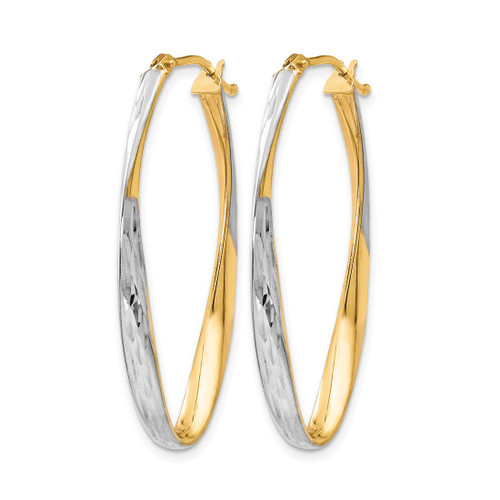 10K Yellow Gold Hollow White Rhodium-Plated Diamond-Cut Hoop Earrings, 36 mm - View 2