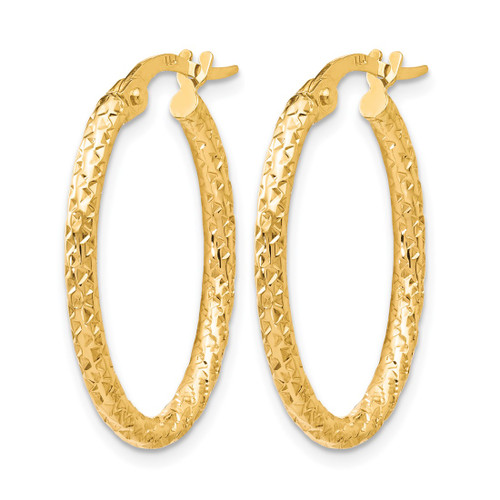 10K Yellow Gold Hollow Polished Diamond-Cut Oval Hoop Earrings, 26 mm - View 2