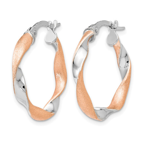 10K Yellow Gold Hollow with White Rhodium-Plated and Rose Gold Plating Twisted Hoop Earrings, 22.5 mm - View 2