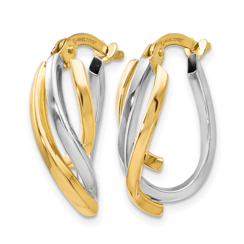Rhodium-Plated 10K Two-Tone Gold Hollow Polished Twisted Hoop Earrings, 19 mm - View 2