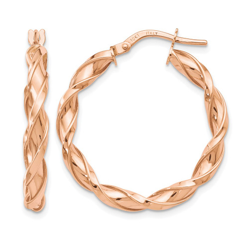 10K Rose Gold Hollow Polished Twisted Hoop Earrings, 27 mm