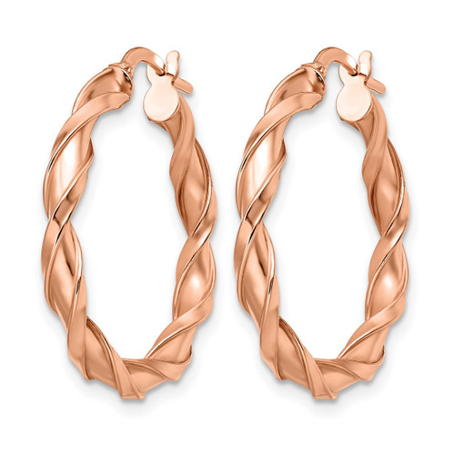 10K Rose Gold Hollow Polished Twisted Hoop Earrings, 27 mm - View 2