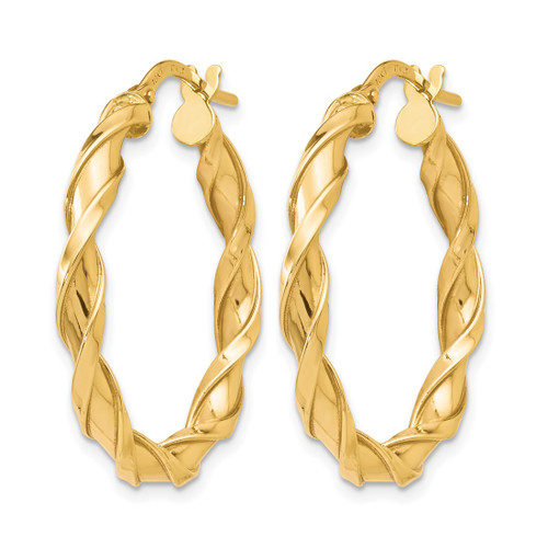 10K Yellow Gold Hollow Polished Twisted Hoop Earrings, 27 mm - 10LE288 - View 2