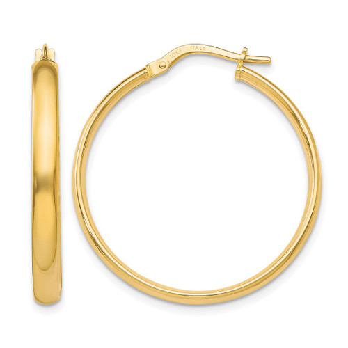 10K Yellow Gold Hollow Polished Hoop Earrings, 25 mm