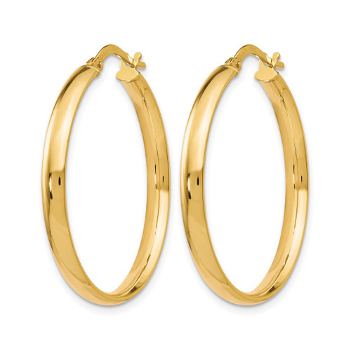 10K Yellow Gold Hollow Polished Hoop Earrings, 25 mm - View 2