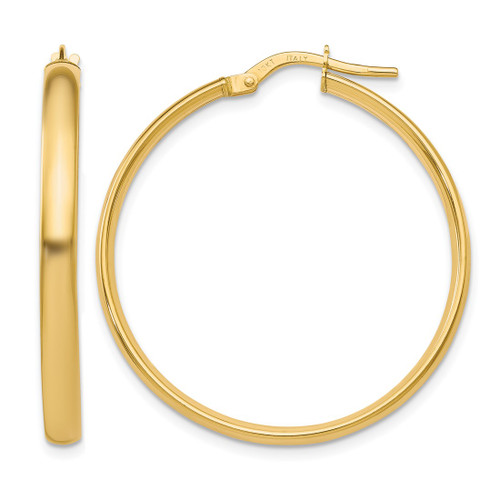 10K Yellow Gold Hollow Polished Hoop Earrings, 30 mm
