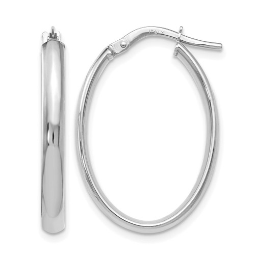 Rhodium-Plated 10K White Gold Hollow Polished Oval Hoop Earrings, 24 mm