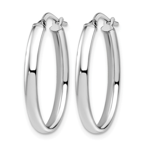 Rhodium-Plated 10K White Gold Hollow Polished Oval Hoop Earrings, 24 mm - View 2