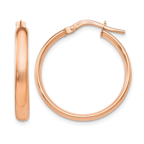 10K Rose Gold Hollow Polished Hoop Earrings, 20 mm - 10LE329