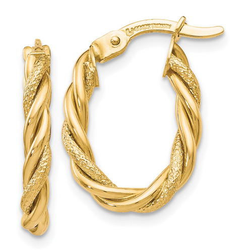 10K Yellow Gold Hollow Polished and Textured Gold Hoop Earrings, 18 mm