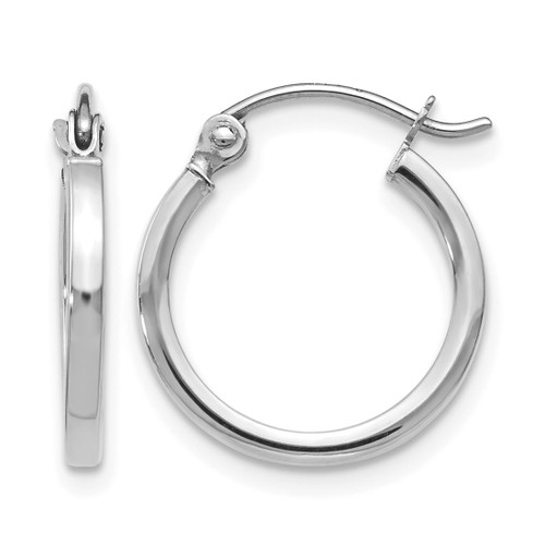Rhodium-Plated 10K White Gold Hollow Polished Hoop Earrings, 15 mm
