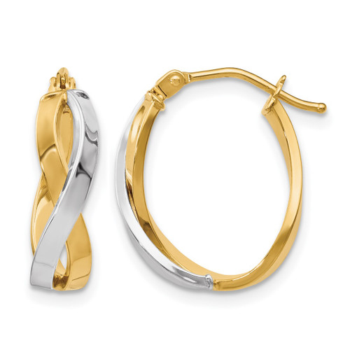 10K Yellow Gold Hollow with Rhodium-Plated Polished Twisted Hoop Earrings, 18 mm