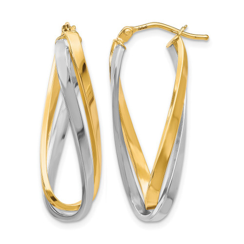 10K Yellow Gold Hollow with Rhodium-Plated Polished Twisted Hoop Earrings, 29 mm