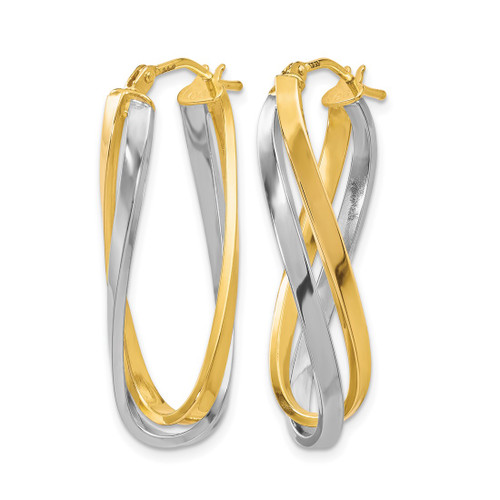 10K Yellow Gold Hollow with Rhodium-Plated Polished Twisted Hoop Earrings, 29 mm - View 2